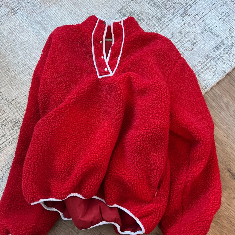 Red Fleece Pullover with White Trim